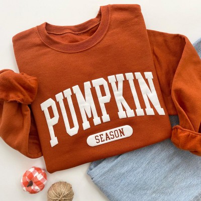 Embossed Fall Pumpkin Season Crewneck Sweatshirt