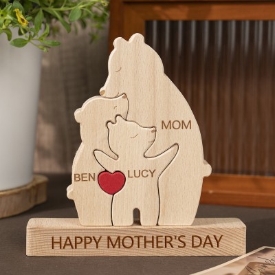 Personalized Wooden Bear Family Puzzle with Family Names
