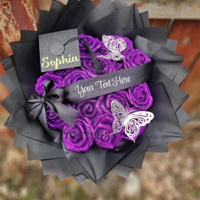 Glitter Roses Graduation Bouquet: Personalized Class of 2026 Gift