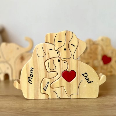 Personalized Wooden Dog Family Puzzle with Family Names
