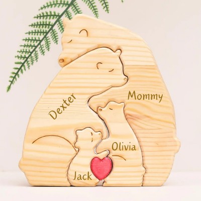 Personalized Wooden Bear Family Puzzle with Family Names