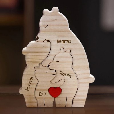 Personalized Wooden Bear Family Puzzle with Family Names