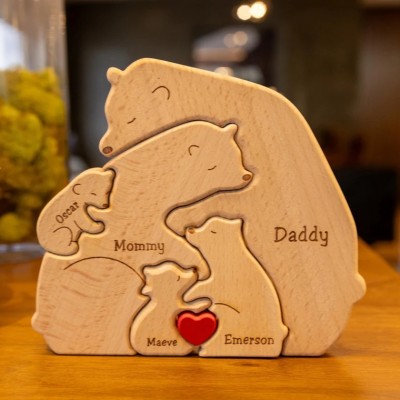 Personalized Wooden Bear Family Puzzle with Family Names