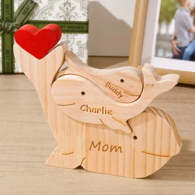 Personalized Wooden Whale Family Puzzle with Family Names