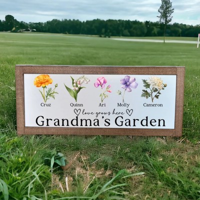 Grandma's Flower Garden Sign Birth Month Flowers Gift Mother's Day Gift