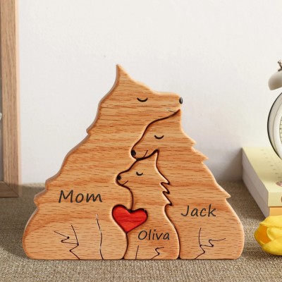 Personalized Wooden Wolf Family Puzzle with Family Names