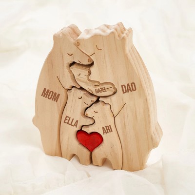 Personalized Wooden Bear Family Puzzle with Family Names