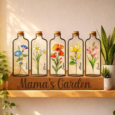 Personalized Mama's Garden Stained Glass Birth Month Flower Vase With Kids Name Thoughtful Gifts For Mom Grandma