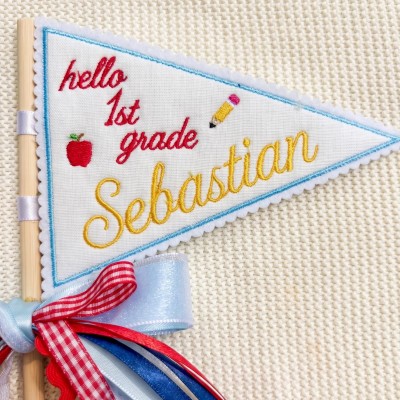 Personalized First Day of School Pennant Flag Custom Name Photo Prop for Kids Back to School Gift