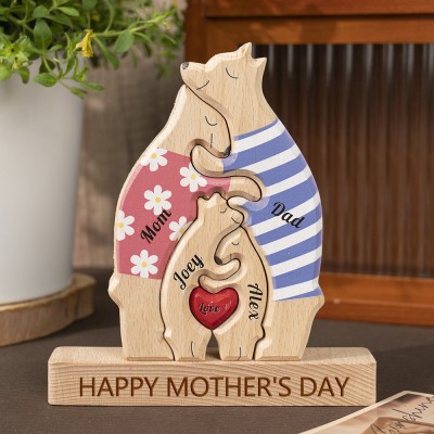 Personalized Wooden Bear Family Puzzle with Family Names