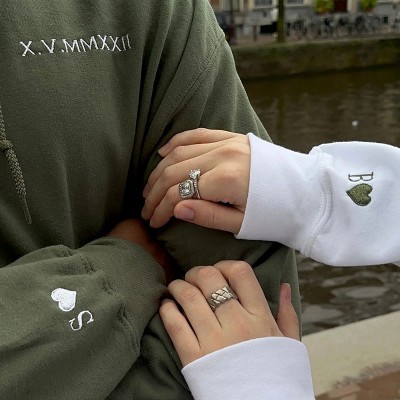 Personalized Embroidered Roman Numeral Anniversary Date Couple Hoodie