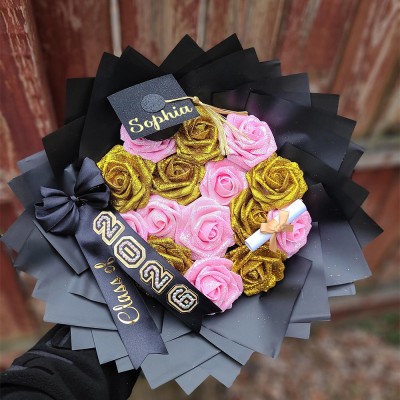 Glitter Roses Graduation Bouquet: Personalized Class of 2026 Gift