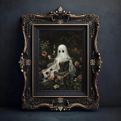 Halloween Cute Ghost Reading Books Art Frame Halloween Decor