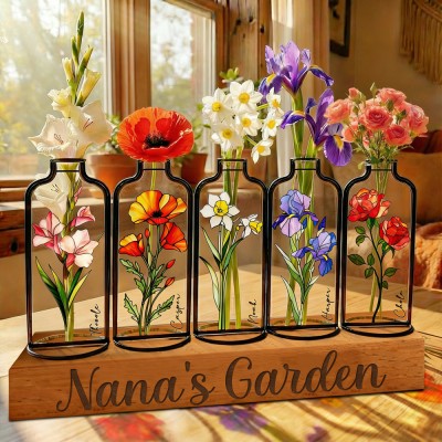 Personalized Nana's Garden Stained Glass Birth Month Flower Vase With Grandkids Name Thoughtful Gifts For Mom Grandma