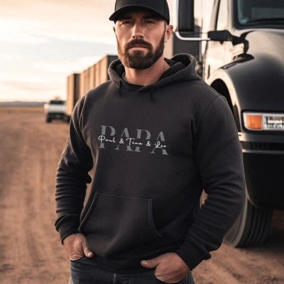 Personalized PAPA Hoodie with Kids Names Father's Day Gift
