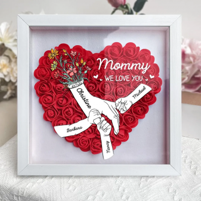 Personalised Mom Flower Shadow Box with Names Gift For Mothers