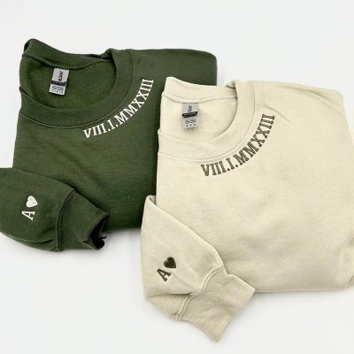 Personalized Embroidered Roman Numeral Anniversary Date Couple Hoodie