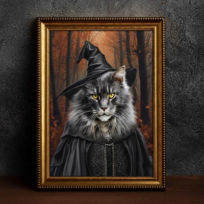 Custom Halloween Witch Pet Portrait Art Frame Halloween Decor