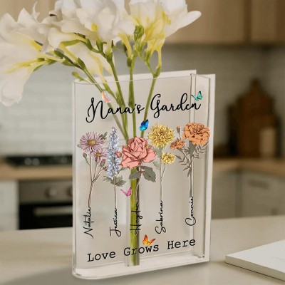 Personalized Nana's Garden Birth Month Flower Book Vase With Grandkids Name Keepsake Gifts For Mom Grandma