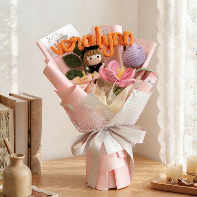 Personalized Crochet Graduation Bouquet with Knitted Graduate Doll Keepsake Gift For Kids Graduates