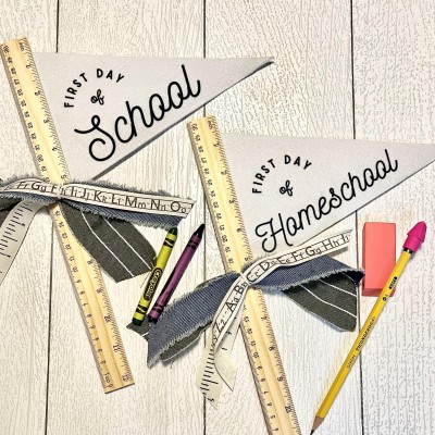 Personalized First Day of School Pennant Flag Custom Name Photo Prop for Kids Back to School Gift