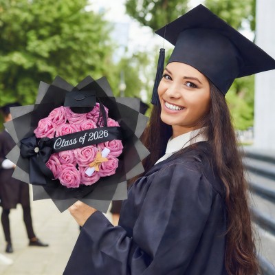 Glitter Roses Graduation Bouquet: Personalized Class of 2026 Gift