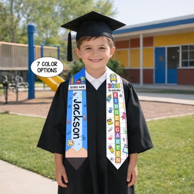 Custom Name Kid Graduation Stole, Grad Gift for Kids, Class of 2026 Kindergarten Stole