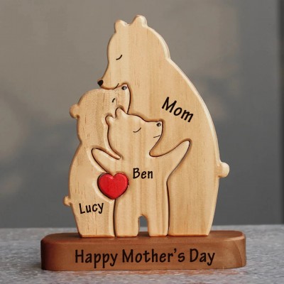 Personalized Wooden Bear Family Puzzle with Family Names
