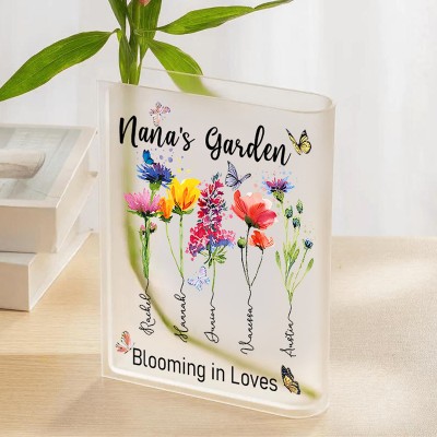 Personalized Nana's Garden Birth Month Flower Acrylic Book Vase With Grandkids Name Thoughtful Gifts For Mom Grandma