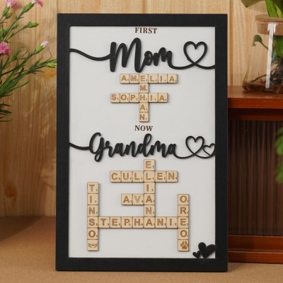 Personalized Mom Crossword Scrabble Wood Puzzle Sign Mothers Day Gift