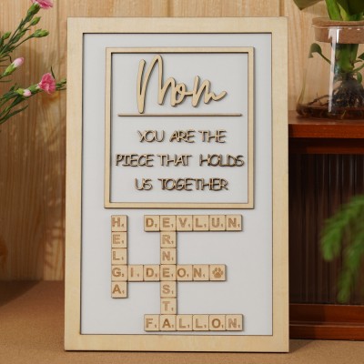 Personalized Mom Crossword Scrabble Wood Puzzle Sign Mothers Day Gift
