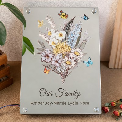Personalized Our Family Birth Flower Mirror Light Keepsake Gifts for Grandma Mom Christmas Gift