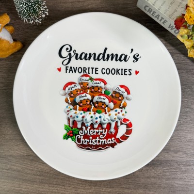 Personalized Gingerbread Christmas Plate with Grandkids Names Keepsake Gifts for Grandma Mom Holiday Gift Ideas