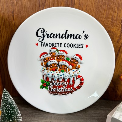 Personalized Gingerbread Christmas Plate with Grandkids Names Keepsake Gifts for Grandma Mom Holiday Gift Ideas