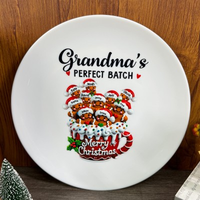 Personalized Gingerbread Christmas Plate with Grandkids Names Keepsake Gifts for Grandma Mom Holiday Gift Ideas