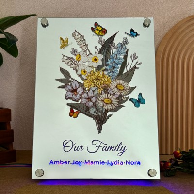 Personalized Our Family Birth Flower Mirror Light Keepsake Gifts for Grandma Mom Christmas Gift
