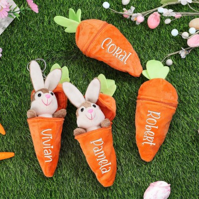 Personalized Bunny Rabbit: Plush Reversible Carrot Keychain, Custom Stuffed Animal Keychain, Easter Gifts