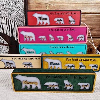 Personalized Bear Family Night Light With Kids Name Keepsake Gifts For Mom Grandma