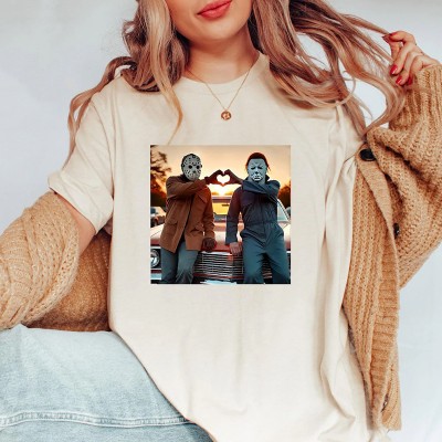 Michael and Jason Heart Hands Horror Movie Shirt Funny Halloween Shirt