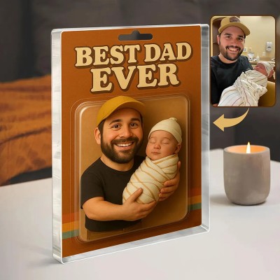 Personalized Dad And Kids Photo Action Figure Acrylic Block