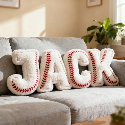 Personalized Baseball-Themed Letter-Print Plush Pillow with Names Perfect Gifts for Sports Fans Christmas Gift Ideas