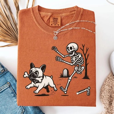 Halloween French Bulldog and Skeleton Shirt Funny Halloween Gift