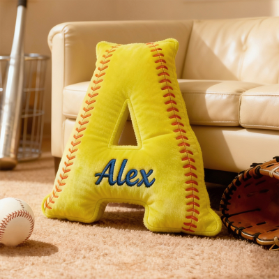 Personalized Softball Themed Letter Shaped Pillow with Names Unique Gifts for Sports Fans Christmas Gift Ideas